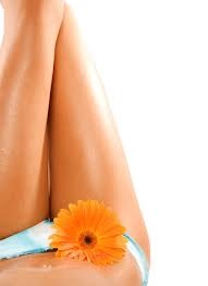immagine di gambe donna con fiore in zona pubica