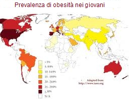 cartina geografica rappresentante l'obesità nei giovani